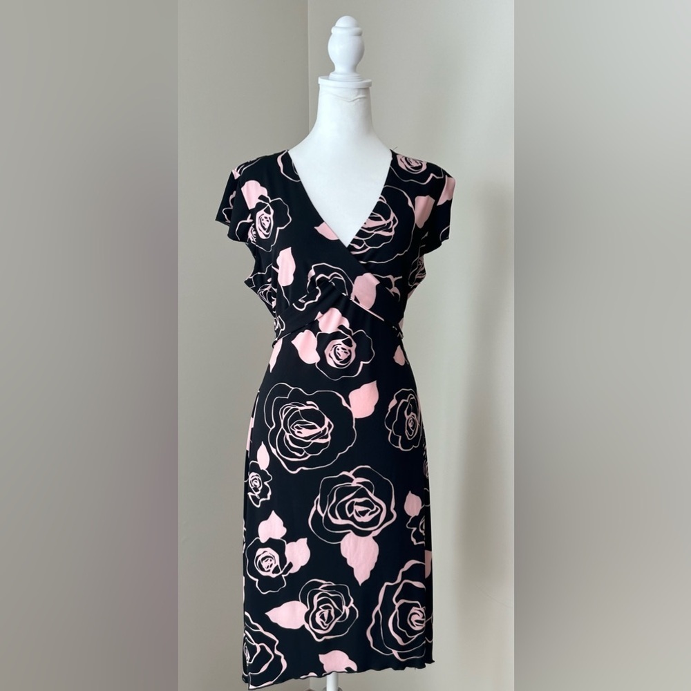 Giorgio Fiorlini Floral Print Flutter Sleeve‎ Knee Length Dress Size Large
